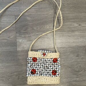 Handmade Red Gray Beaded Purse Bag Mini